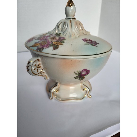 Lot of 2 Antique Porcelain Hand Painted Floral Compote Moriage Gold Dish Japan - Picture 2 of 13